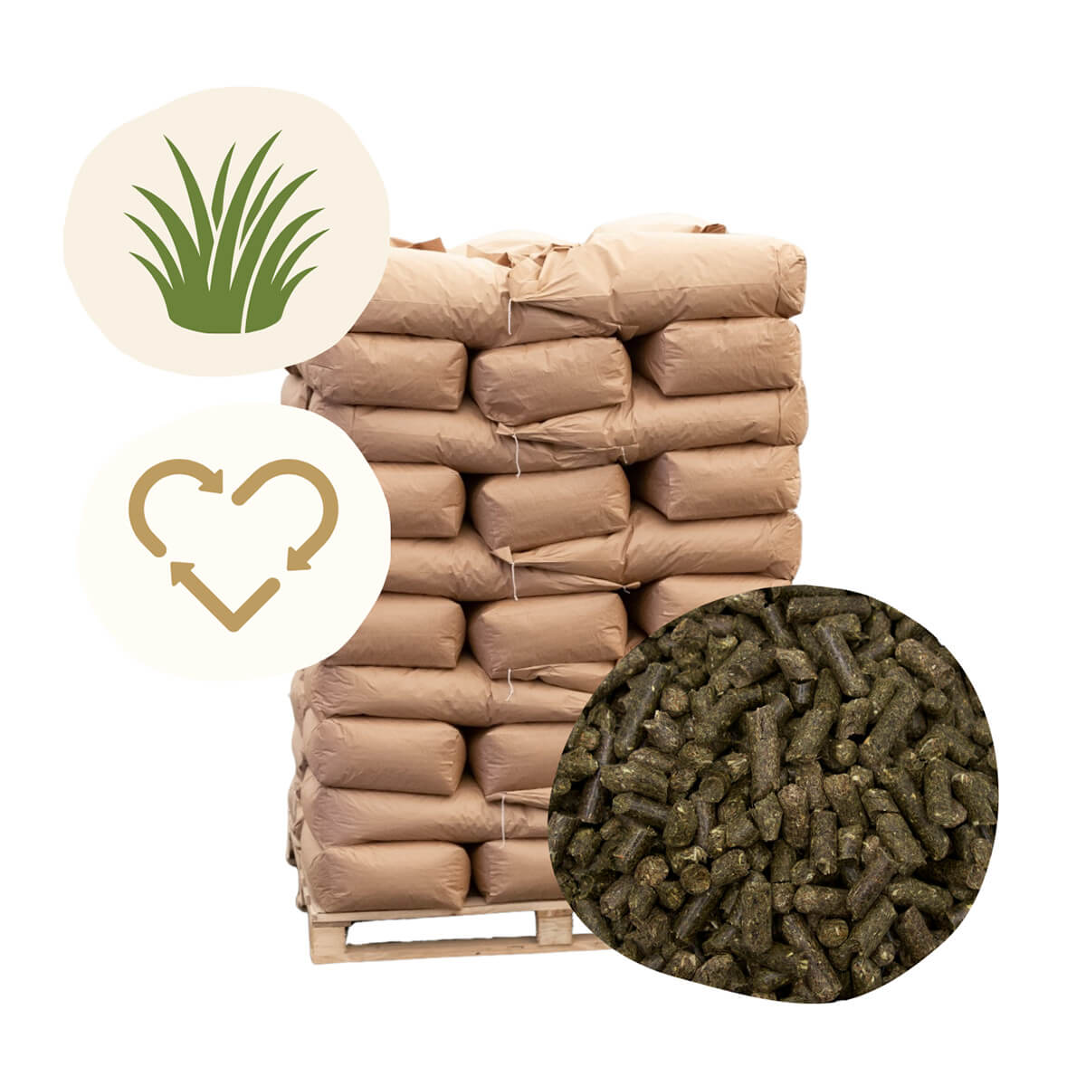 900kg Futtermittel: Heu-Pellets im 20kg Papiersack