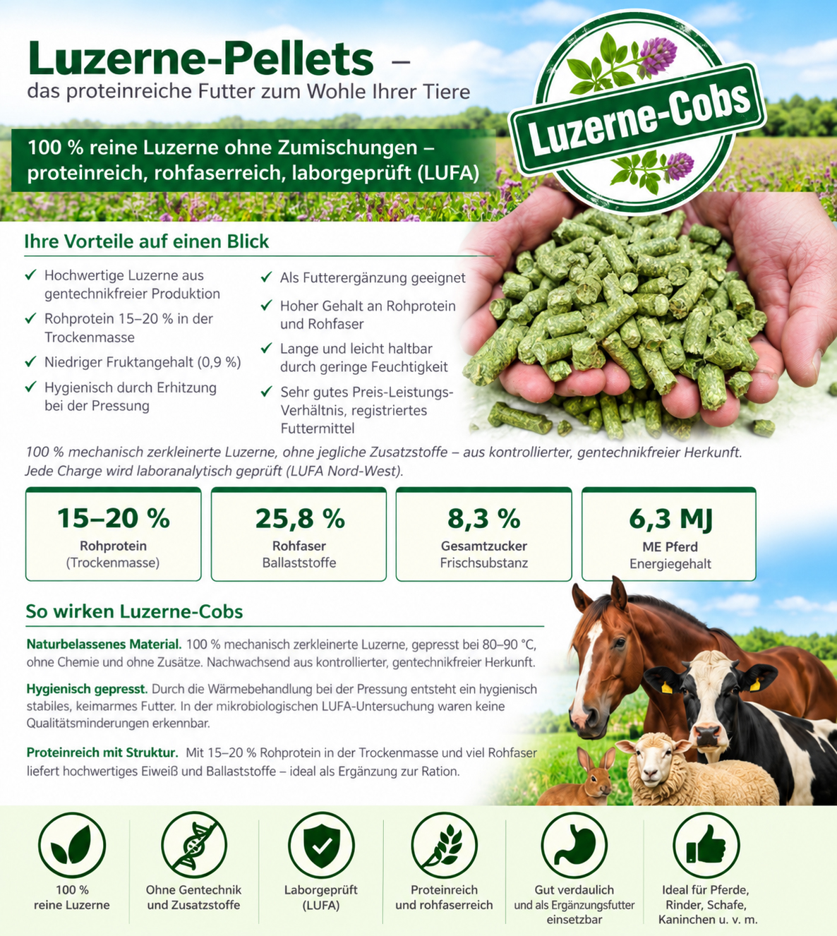 480kg Futtermittel: Luzerne-Pellets / Luzerne-Cobs