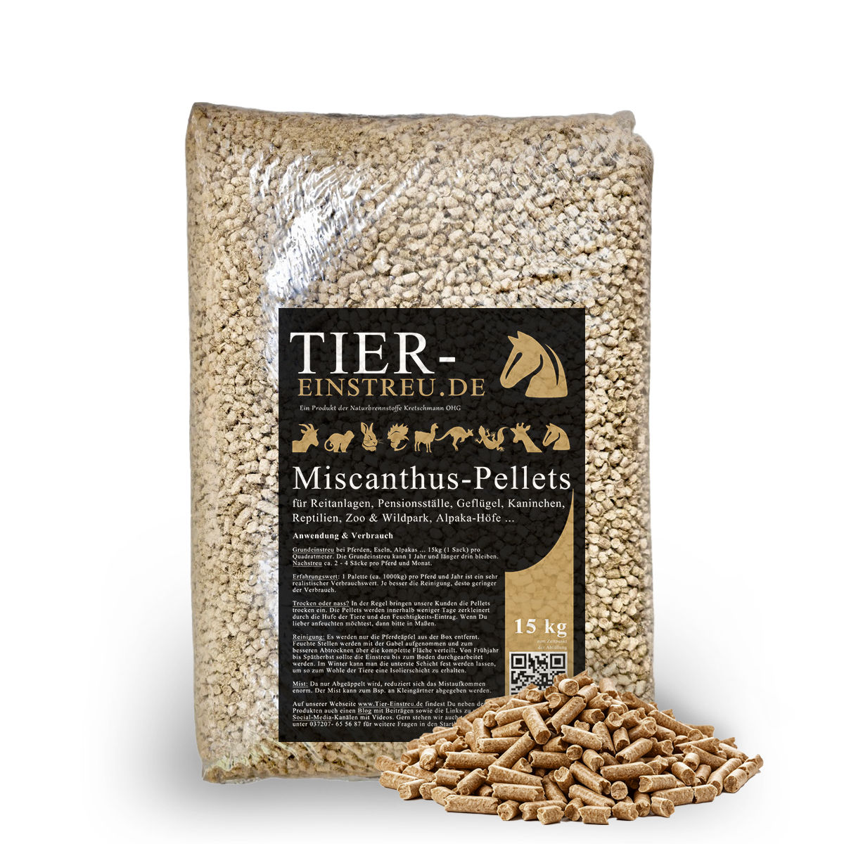 15kg Pferdeeinstreu-Pellets aus Miscanthus 15kg Pferdeeinstreu-Pellets aus Miscanthus